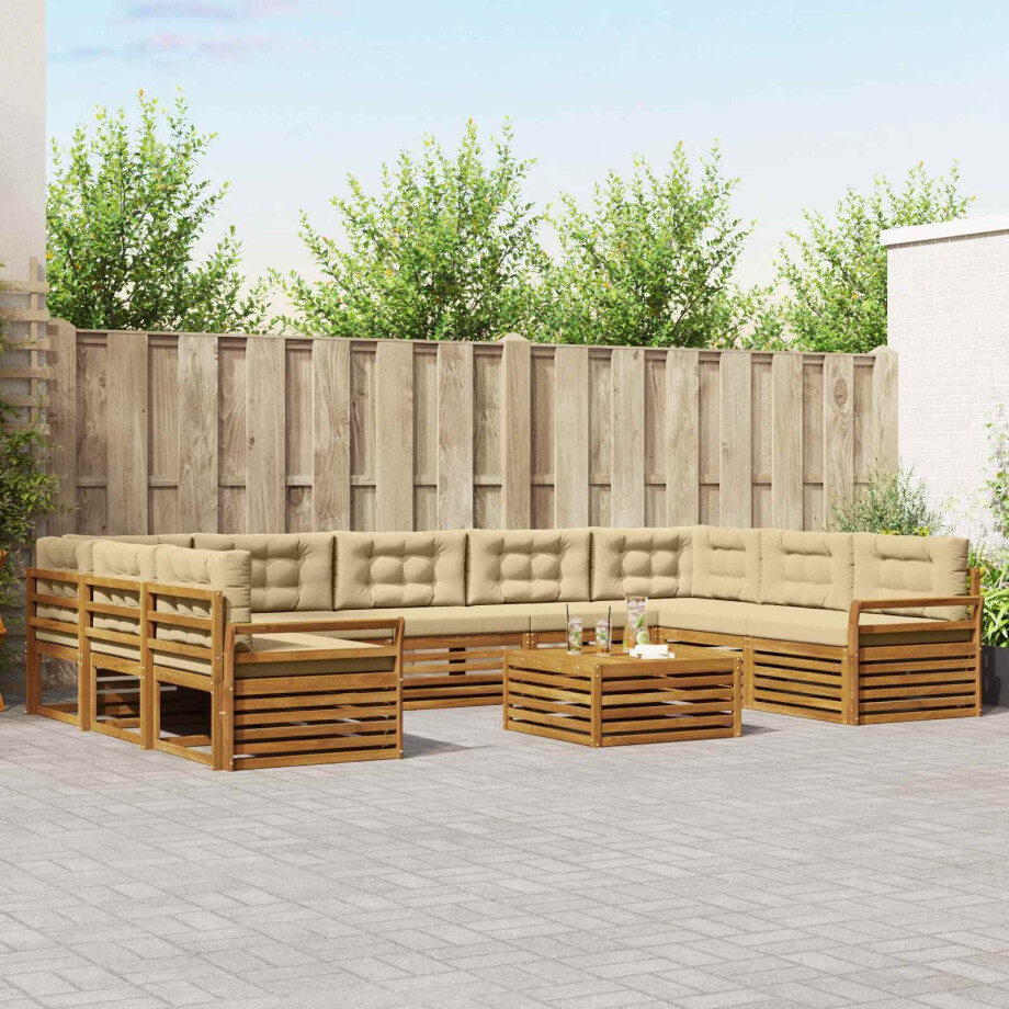vidaXL Sofa-Sets 10 pcs Natuurlijk en Beige Massief Acaciahout afbeelding 1