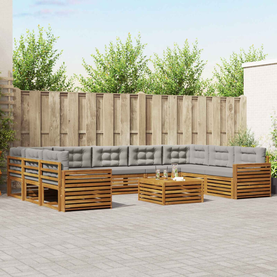 vidaXL Sofa-Sets 10 pcs Natuurlijk en Lichtgrijs Massief Acaciahout afbeelding 1