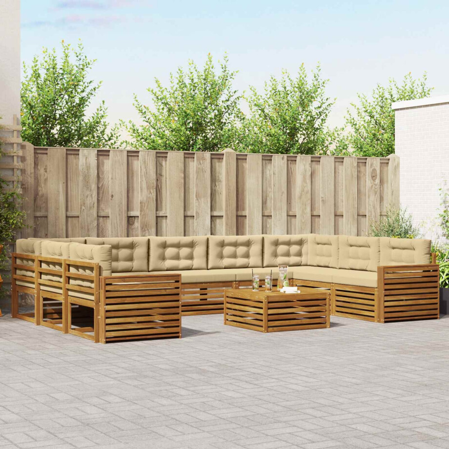 vidaXL Sofa-Sets 10 pcs Natuurlijk en Beige Massief Acaciahout afbeelding 1