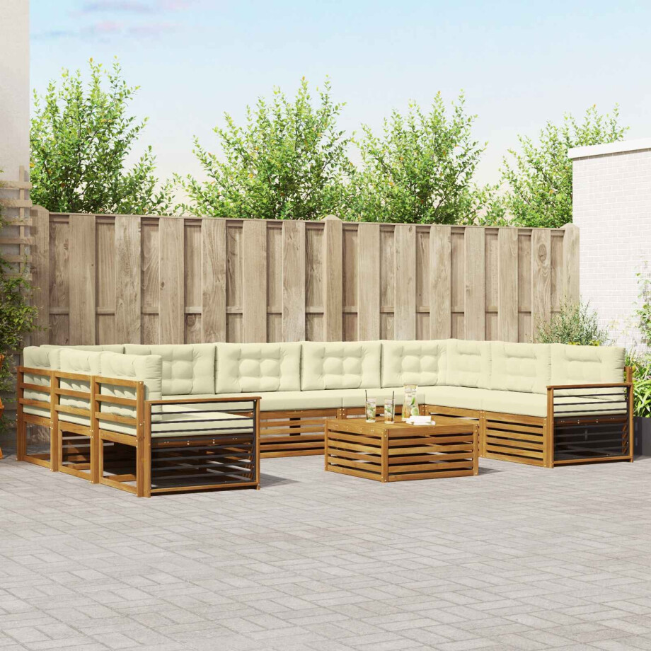 vidaXL Sofa-Sets 10 pcs Natuurlijk en Crème Massief Acaciahout afbeelding 1