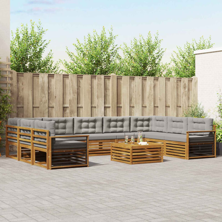 vidaXL Sofa-Sets 10 pcs Natuurlijk en Lichtgrijs Massief Acaciahout afbeelding 1