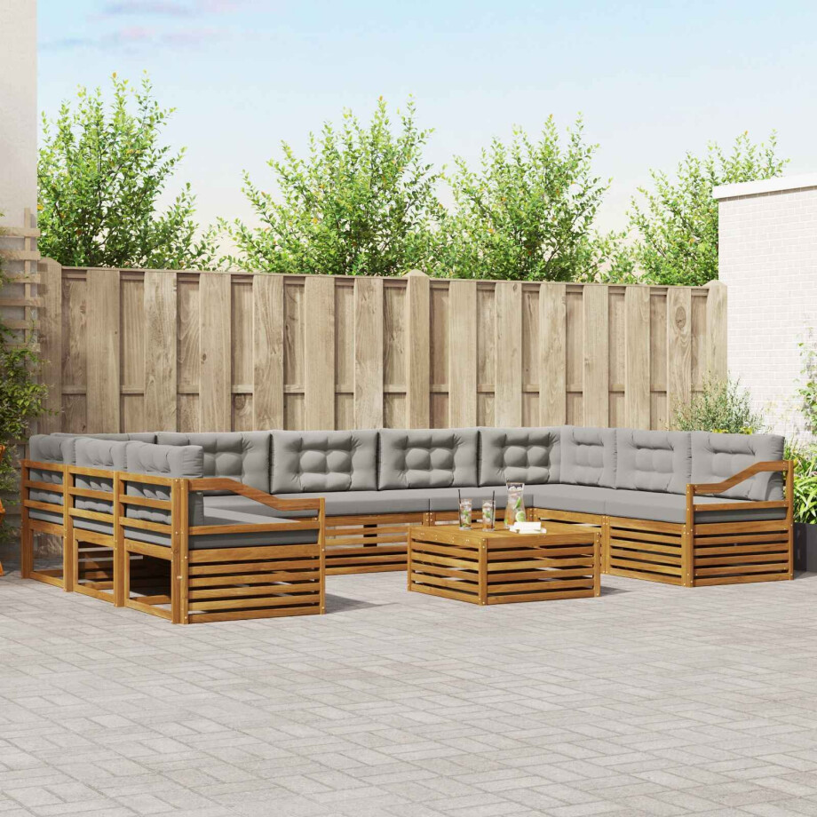 vidaXL Sofa-Sets 10 pcs Natuurlijk en Lichtgrijs Massief Acaciahout afbeelding 1