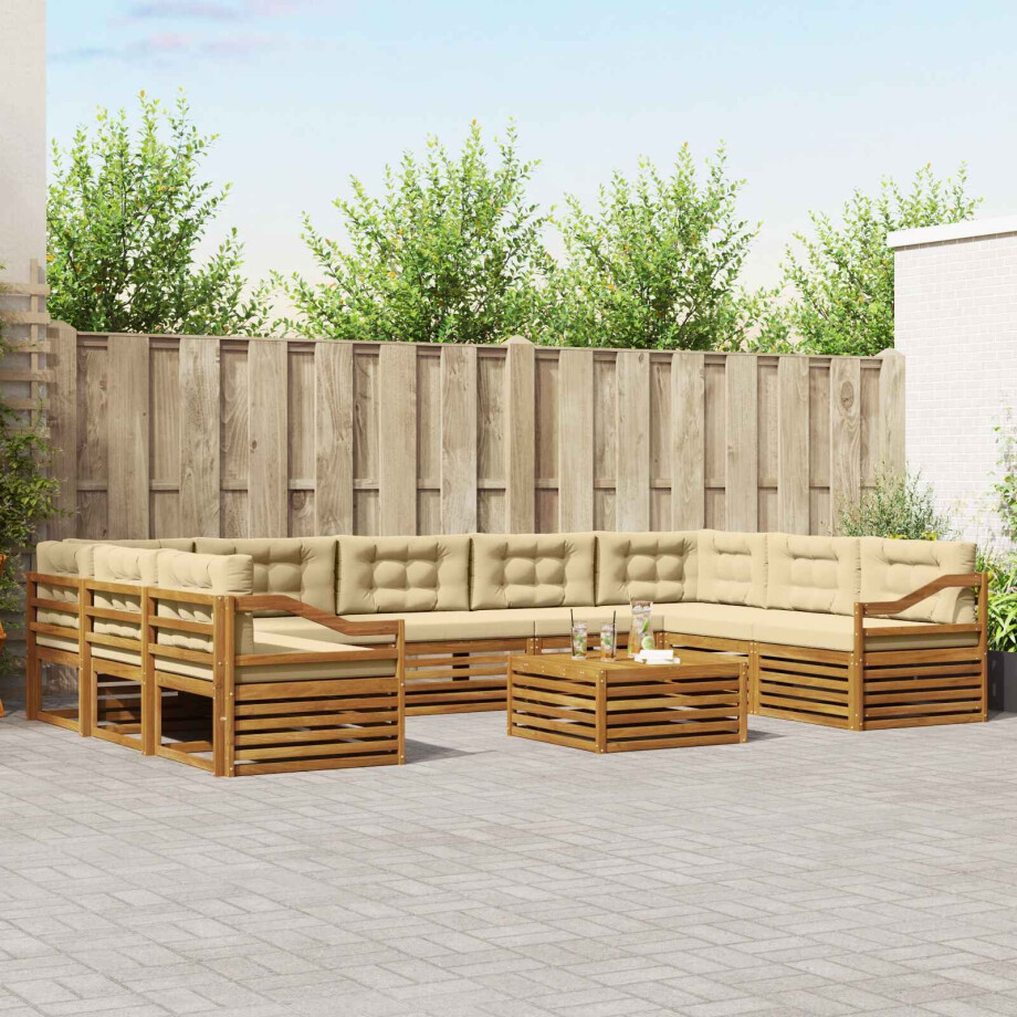vidaXL Sofa-Sets 10 pcs Natuurlijk en Beige Massief Acaciahout afbeelding 1