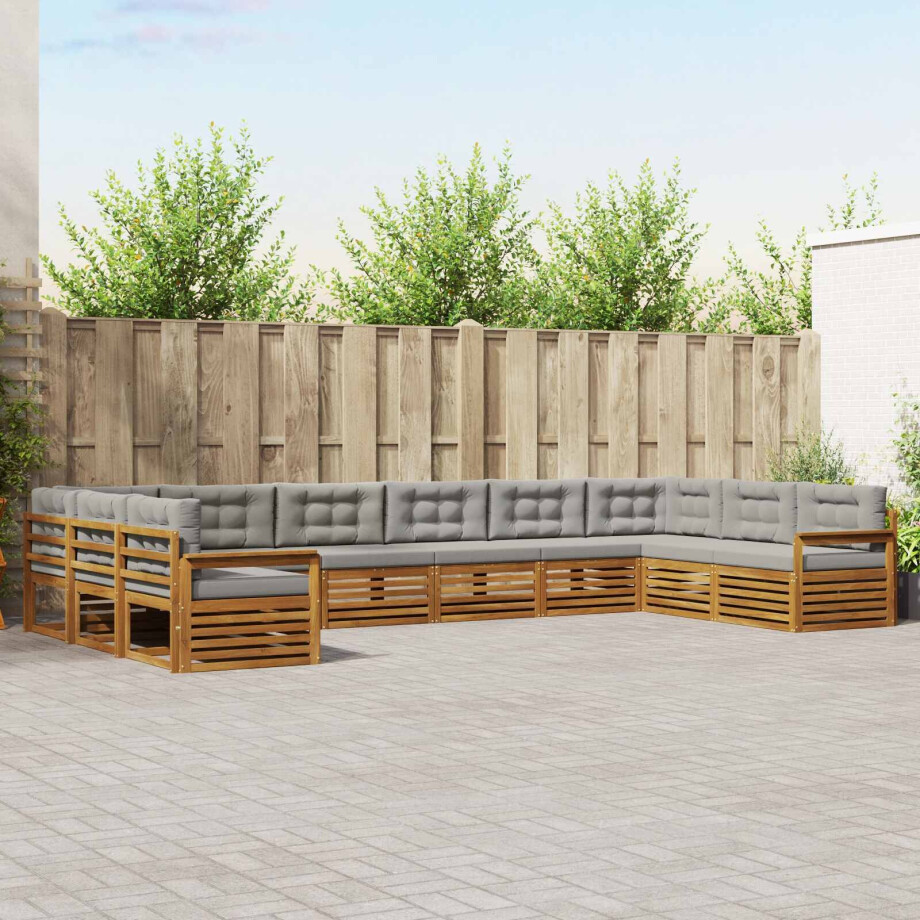 vidaXL Sofa-Sets 10 pcs Natuurlijk en Lichtgrijs Massief Acaciahout afbeelding 1