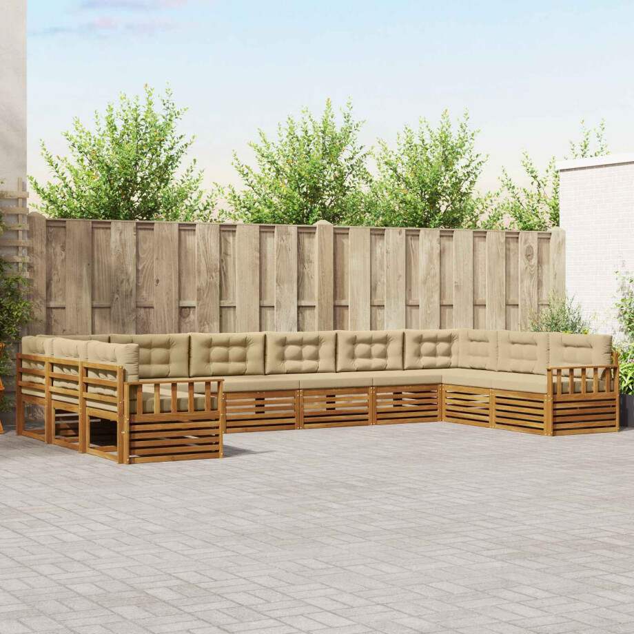 vidaXL Sofa-Sets 10 pcs Natuurlijk en Beige Massief Acaciahout afbeelding 1