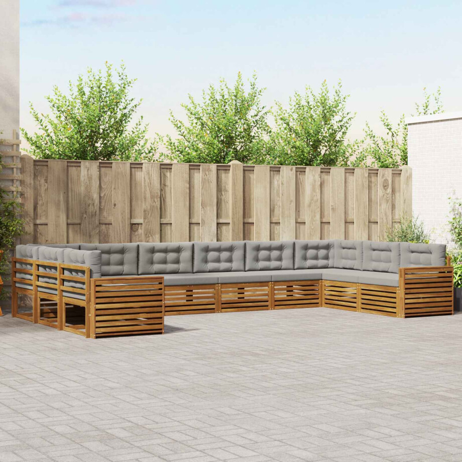 vidaXL Sofa-Sets 10 pcs Natuurlijk en Lichtgrijs Massief Acaciahout afbeelding 1