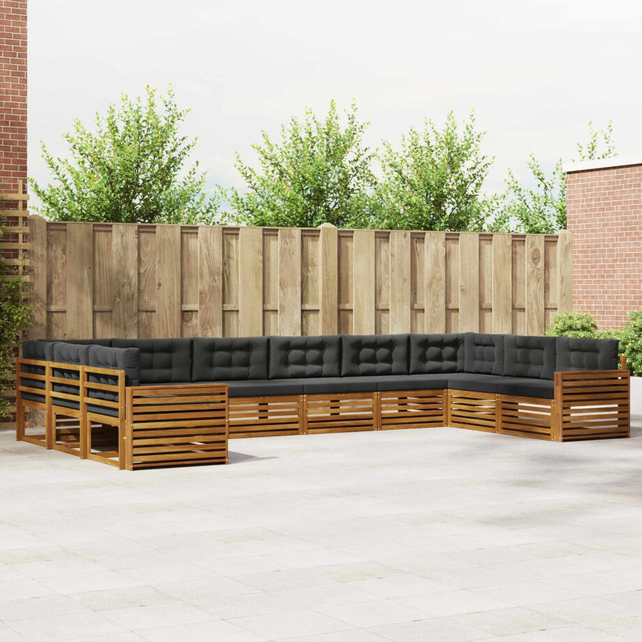 vidaXL Sofa-Sets 10 pcs Natuurlijk en Antraciet Massief Acaciahout afbeelding 1