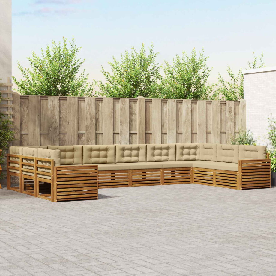 vidaXL Sofa-Sets 10 pcs Natuurlijk en Beige Massief Acaciahout afbeelding 1