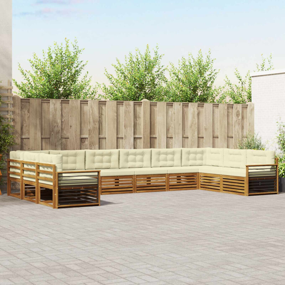 vidaXL Sofa-Sets 10 pcs Natuurlijk en Crème Massief Acaciahout afbeelding 1