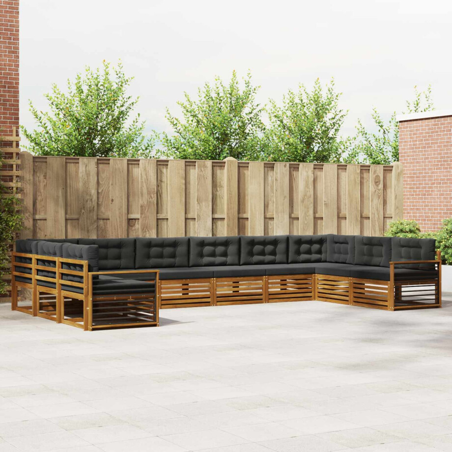 vidaXL Sofa-Sets 10 pcs Natuurlijk en Antraciet Massief Acaciahout afbeelding 1