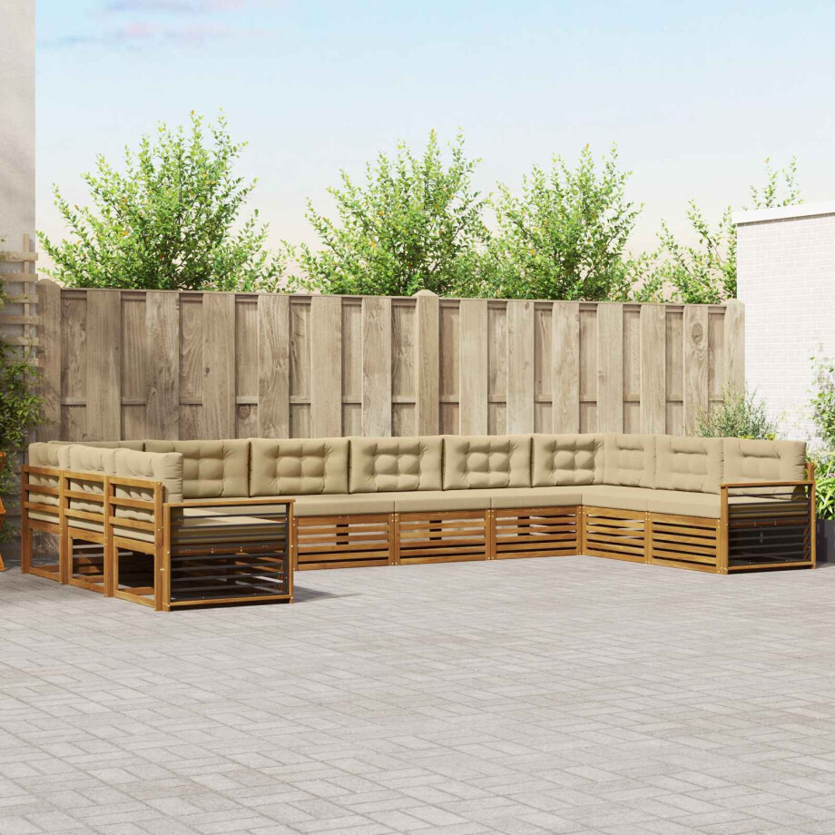 vidaXL Sofa-Sets 10 pcs Natuurlijk en Beige Massief Acaciahout afbeelding 1