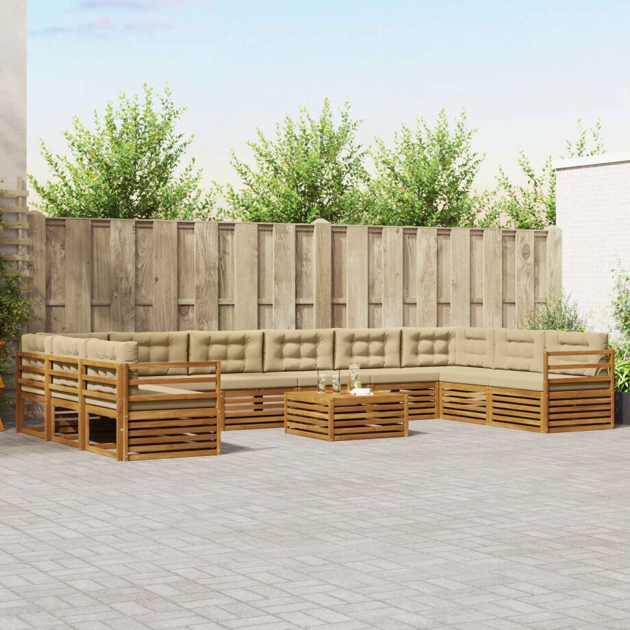 vidaXL Sofa-Sets 11 pcs Natuurlijk en Beige Massief Acaciahout vidaXL Sofa-Sets 11 pcs Natuurlijk en Beige Massief Acaciahout afbeelding 1