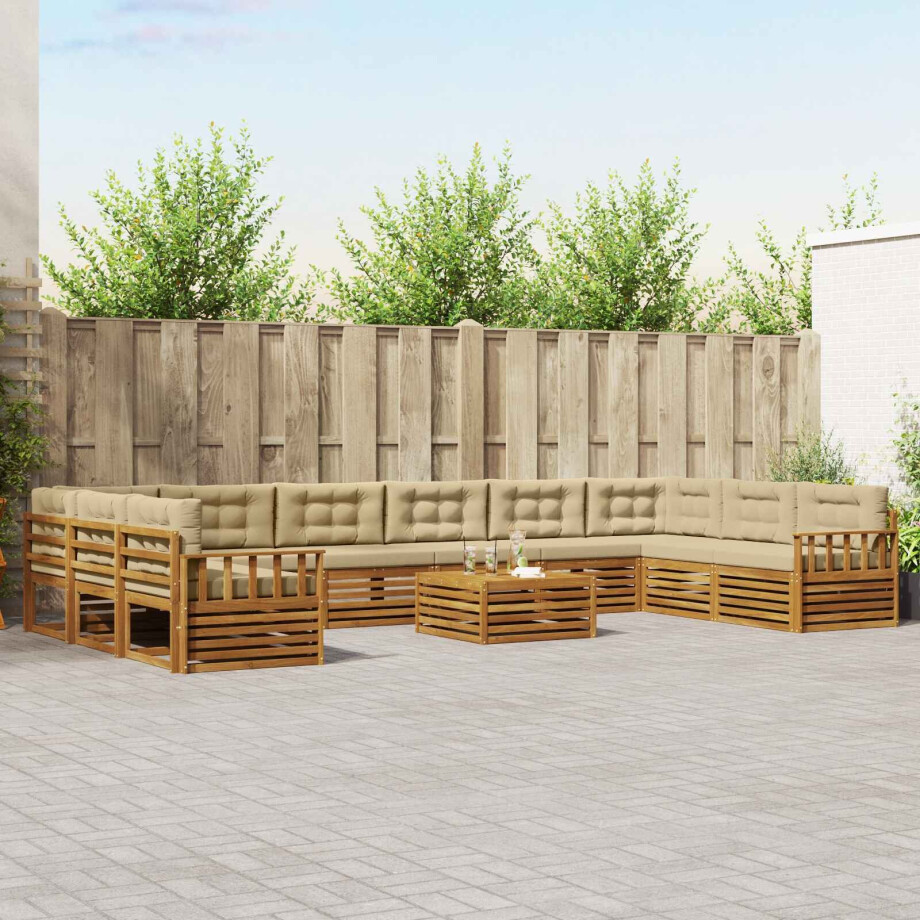 vidaXL Sofa-Sets 11 pcs Natuurlijk en Beige Massief Acaciahout vidaXL Sofa-Sets 11 pcs Natuurlijk en Beige Massief Acaciahout afbeelding 1