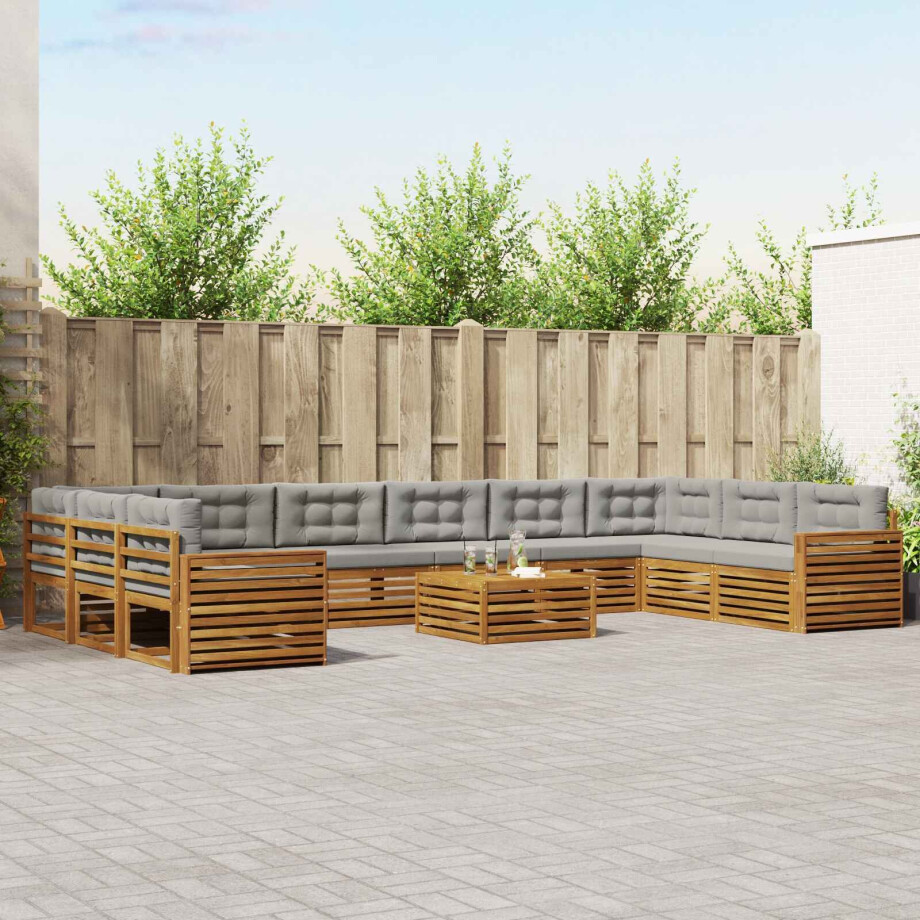vidaXL Sofa-Sets 11 pcs Natuurlijk en Lichtgrijs Massief Acaciahout afbeelding 1