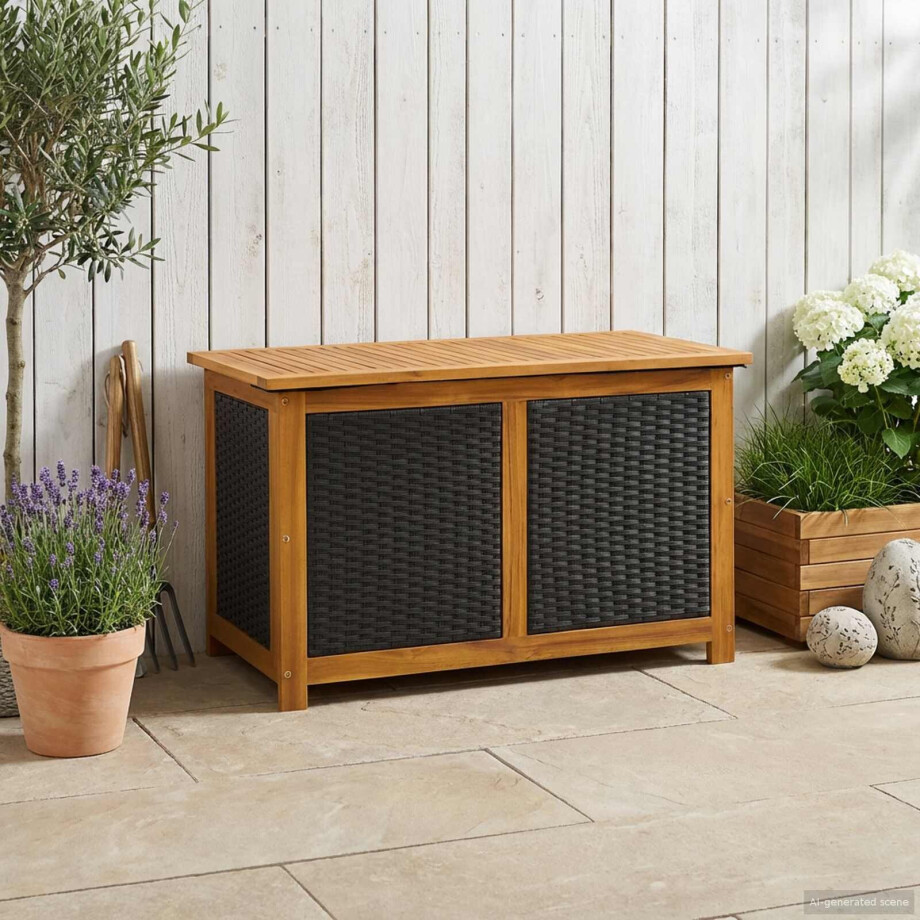 vidaXL Tuinopslagdoos 185 L Massief Acaciahout 90 x 50 x 56 cm Zwart vidaXL Tuinopslagdoos 185 L Massief Acaciahout 90 x 50 x 56 cm Zwart afbeelding 1