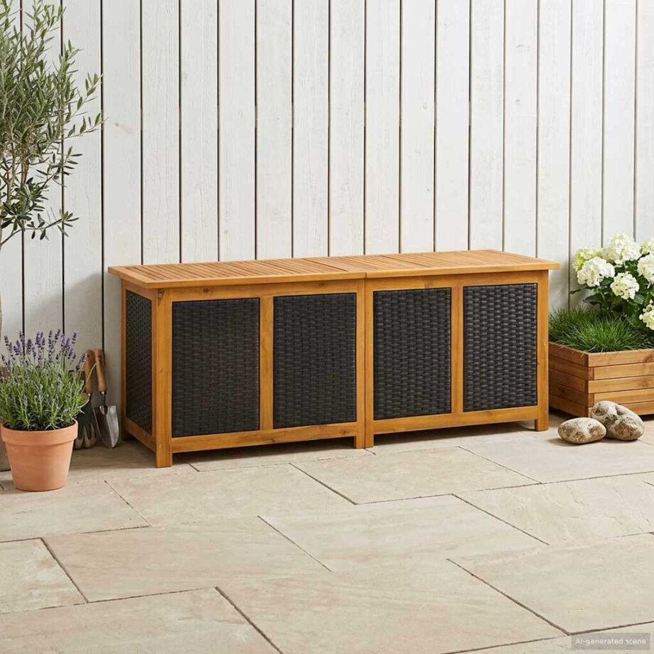 vidaXL Tuinbox 243 L Massief Acaciahout 150 x 50 x 56 cm Zwart vidaXL Tuinbox 243 L Massief Acaciahout 150 x 50 x 56 cm Zwart afbeelding 1