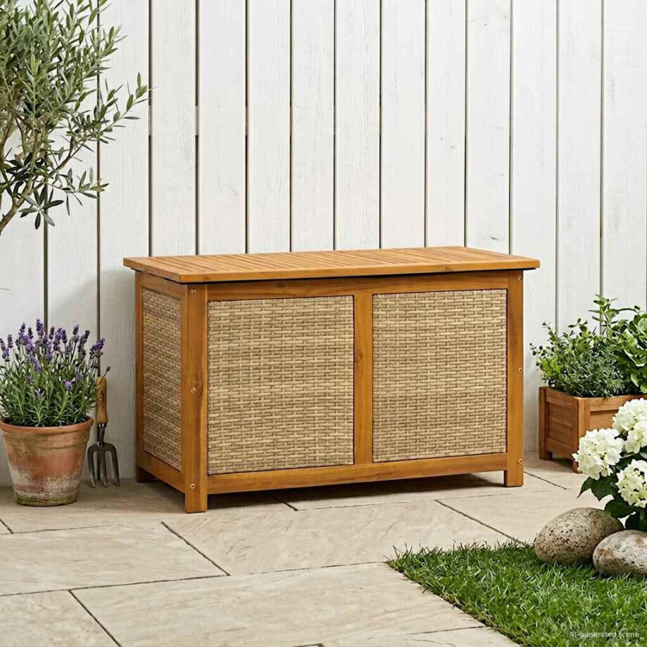 vidaXL Tuinopslagdoos 185 L Massief Acaciahout 90 x 50 x 56 cm Beige afbeelding 1