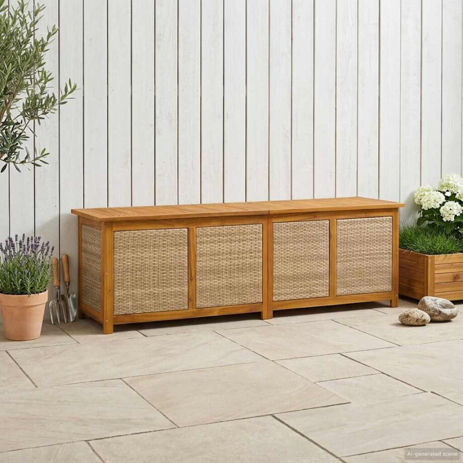 vidaXL Tuinopslagdoos 185 L Massief Acaciahout 200 x 50 x 56 cm Beige afbeelding 1