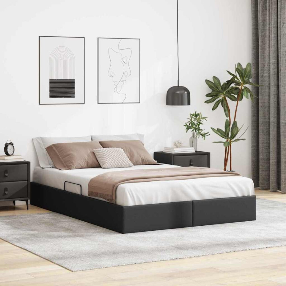 vidaXL Opslag bed met hoofdeinde Zwart 135 x 190 cm Kunstleer vidaXL Opslag bed met hoofdeinde Zwart 135 x 190 cm Kunstleer afbeelding 1