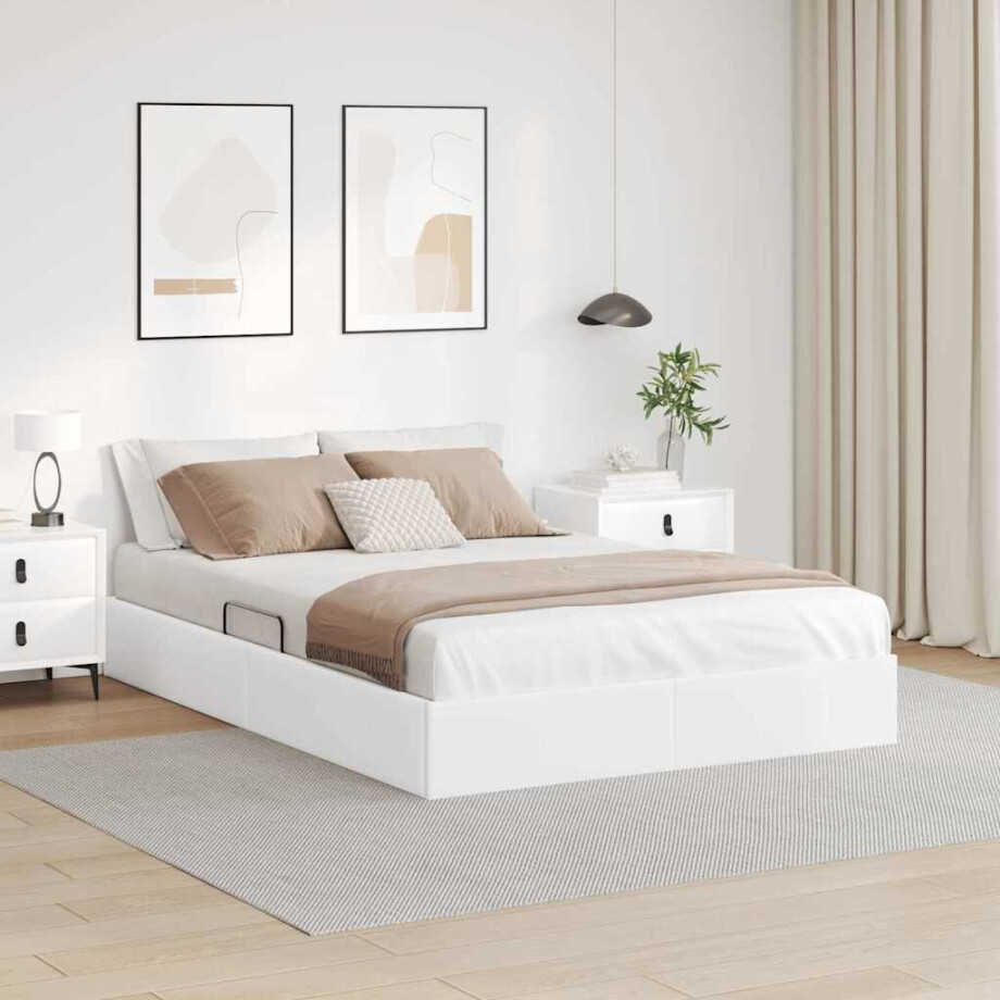 vidaXL Opslag bed met opslag Puur Wit 137 x 190 cm Kunstleer vidaXL Opslag bed met opslag Puur Wit 137 x 190 cm Kunstleer afbeelding 1