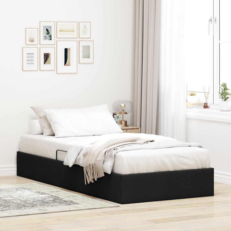 vidaXL Opslag bed met matras met hoofdeinde Zwart 90 x 190 cm Stof vidaXL Opslag bed met matras met hoofdeinde Zwart 90 x 190 cm Stof afbeelding 1