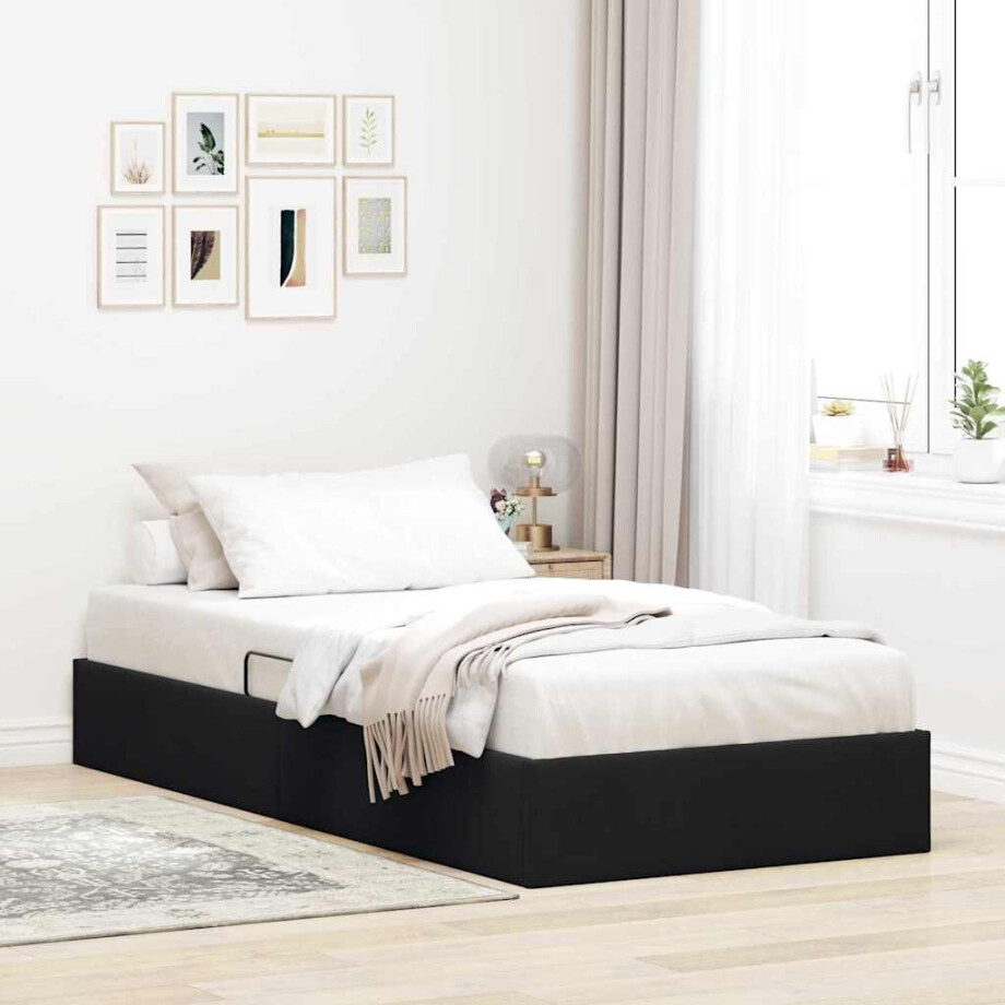 vidaXL Opslag bed met hoofdeinde met opslag Zwart 90 x 190 cm Fluweel afbeelding 1