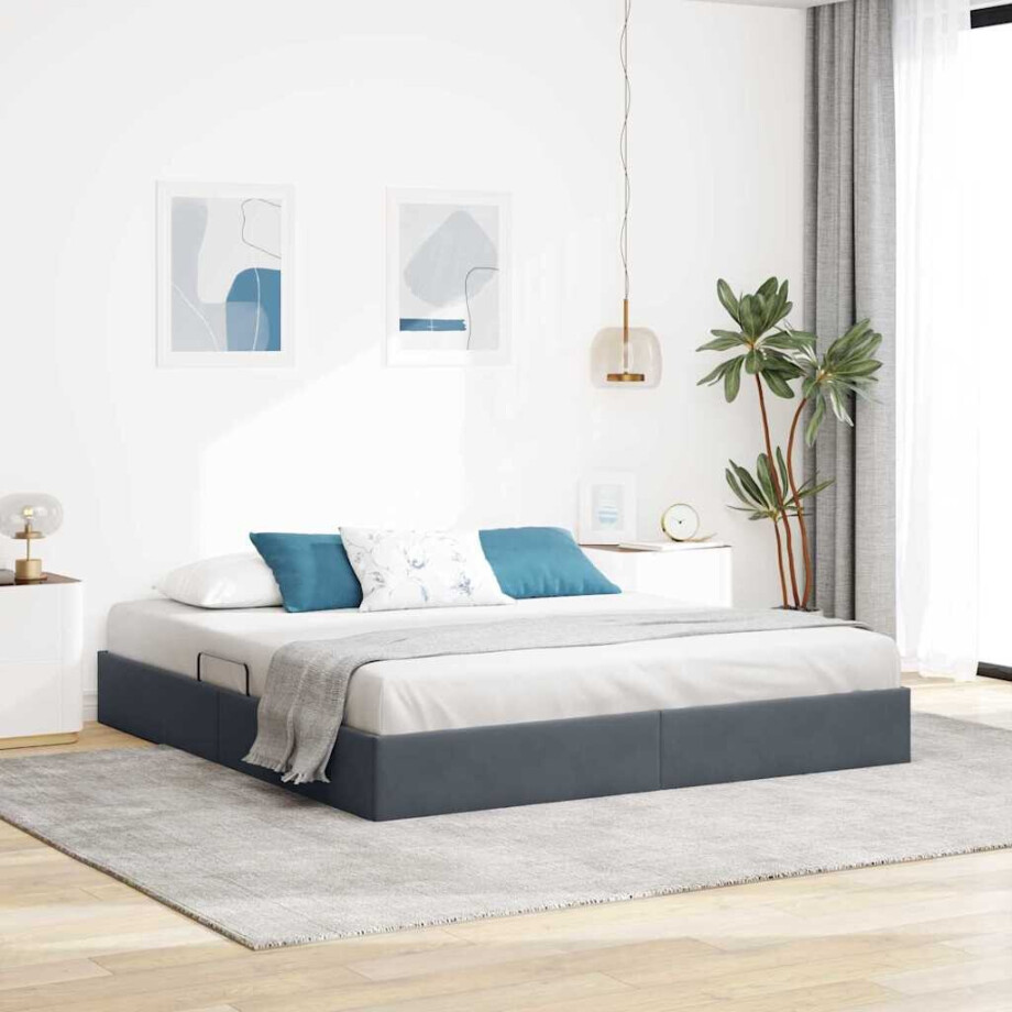 vidaXL Opslag bed met hoofdeinde Donkergrijs 180 x 200 cm Fluweel afbeelding 1