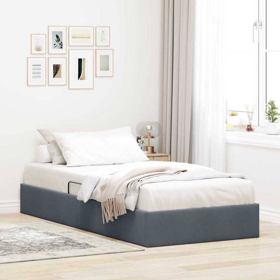 vidaXL Opslag bed met matras Donkergrijs 100 x 203 cm Fluweel afbeelding 1