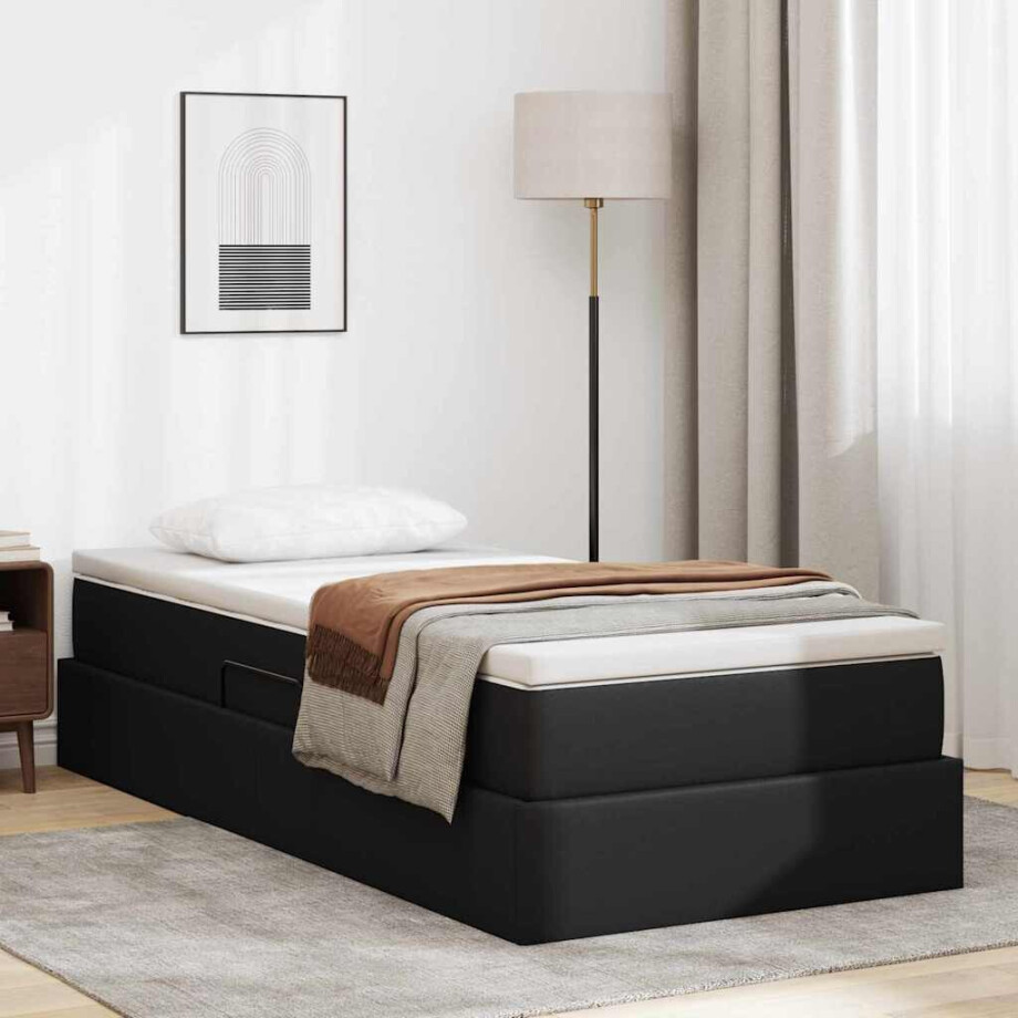 vidaXL Opslag bed met matras met matras Zwart 90 x 200 cm Nep Leer vidaXL Opslag bed met matras met matras Zwart 90 x 200 cm Nep Leer afbeelding 1