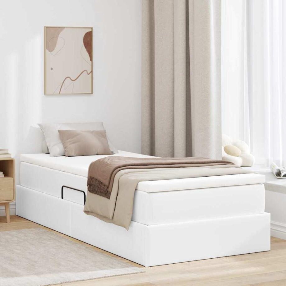 vidaXL Opslag bed met matras met matras Wit 90 x 200 cm Nep Leer afbeelding 1