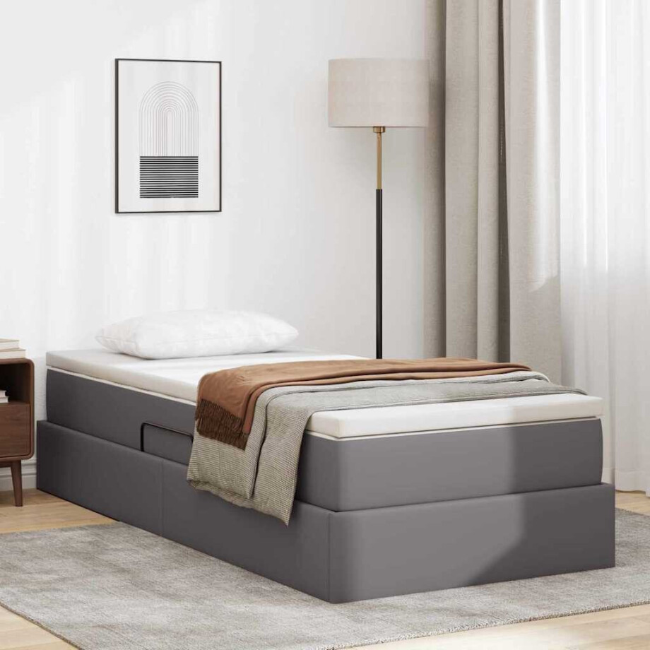 vidaXL Opslag bed met matras met matras Grijs 90 x 200 cm Nep Leer afbeelding 1