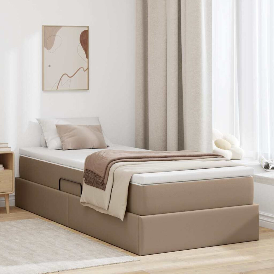 vidaXL Opslag bed met matras Cappuccino 100 x 200 cm Nep Leer afbeelding 1