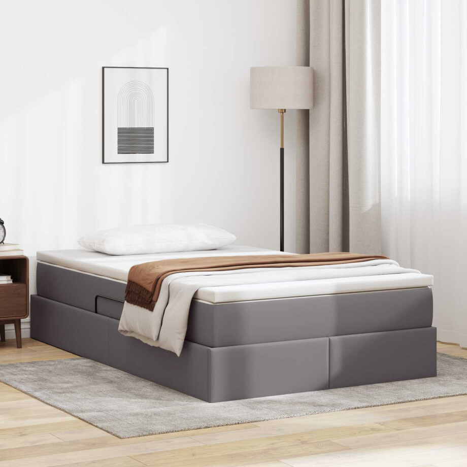 vidaXL Opslag bed met matras met matras Grijs 120 x 190 cm Nep Leer afbeelding 1