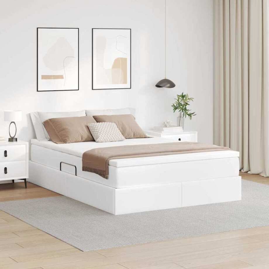 vidaXL Opslag bed met matras met matras Wit 140 x 190 cm Nep Leer afbeelding 1