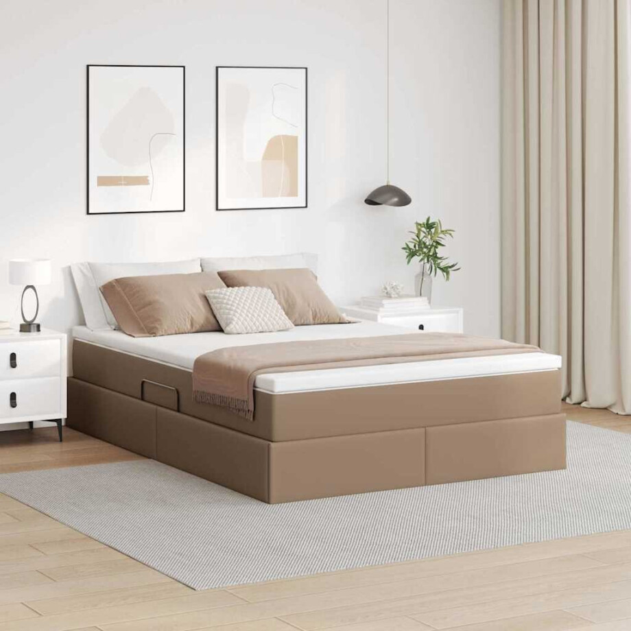 vidaXL Opslag bed met matras Cappuccino 140 x 190 cm Nep Leer afbeelding 1