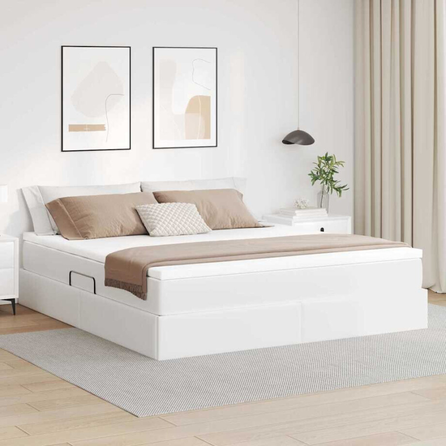 vidaXL Opslag bed met matras met matras Wit 160 x 200 cm Nep Leer vidaXL Opslag bed met matras met matras Wit 160 x 200 cm Nep Leer afbeelding 1