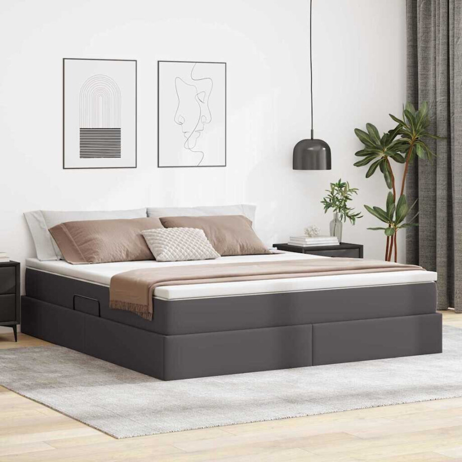 vidaXL Opslag bed met matras met matras Grijs 180 x 200 cm Nep Leer afbeelding 1