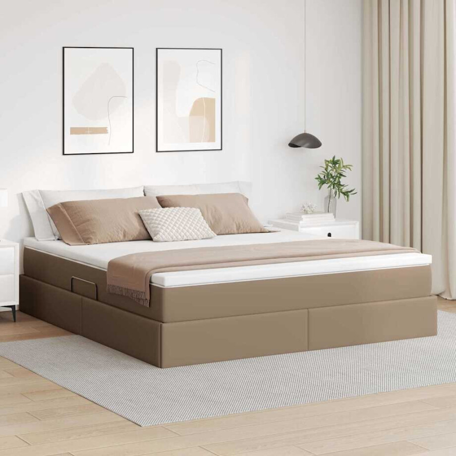 vidaXL Opslag bed met matras Cappuccino 180 x 200 cm Nep Leer afbeelding 1