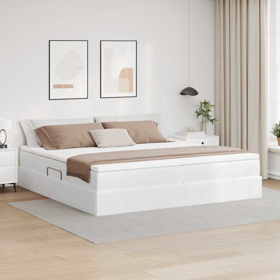 vidaXL Opslag bed met matras met matras Wit 200 x 200 cm Nep Leer vidaXL Opslag bed met matras met matras Wit 200 x 200 cm Nep Leer afbeelding 1