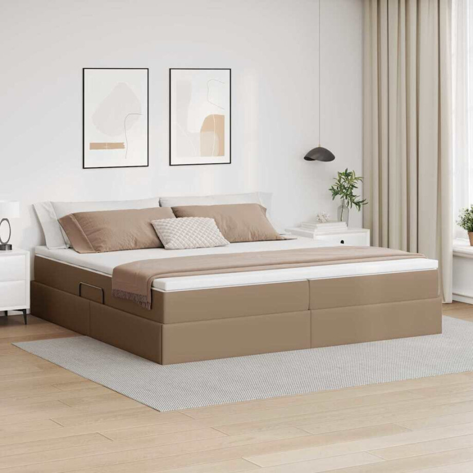 vidaXL Opslag bed met matras Cappuccino 200 x 200 cm Nep Leer afbeelding 1