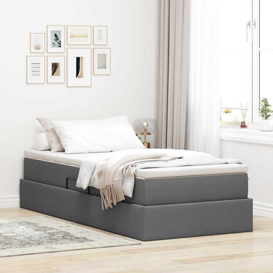 vidaXL Opslag bed met matras Donkergrijs 90 x 200 cm Polyester afbeelding 1