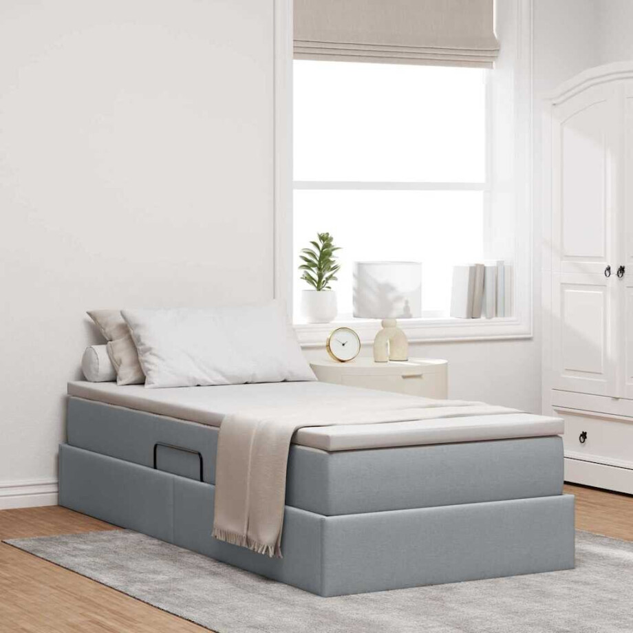 vidaXL Opslag bed met matras Lichtgrijs 100 x 200 cm Polyester afbeelding 1