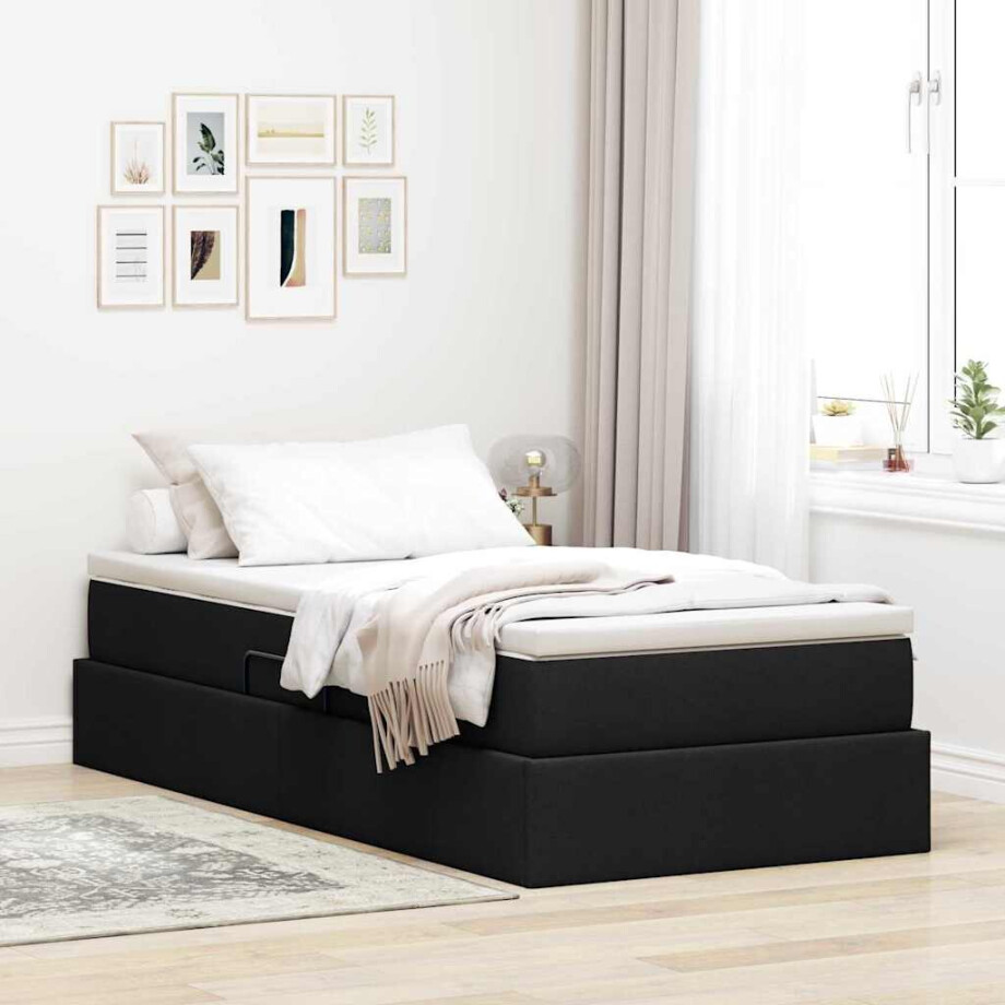 vidaXL Opslag bed met matras met matras Zwart 100 x 200 cm Polyester afbeelding 1
