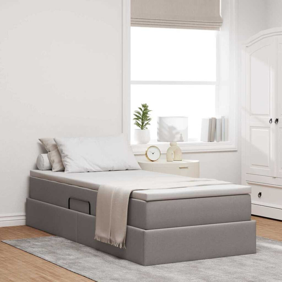 vidaXL Opslag bed met matras met matras Taupe 100 x 200 cm Polyester afbeelding 1