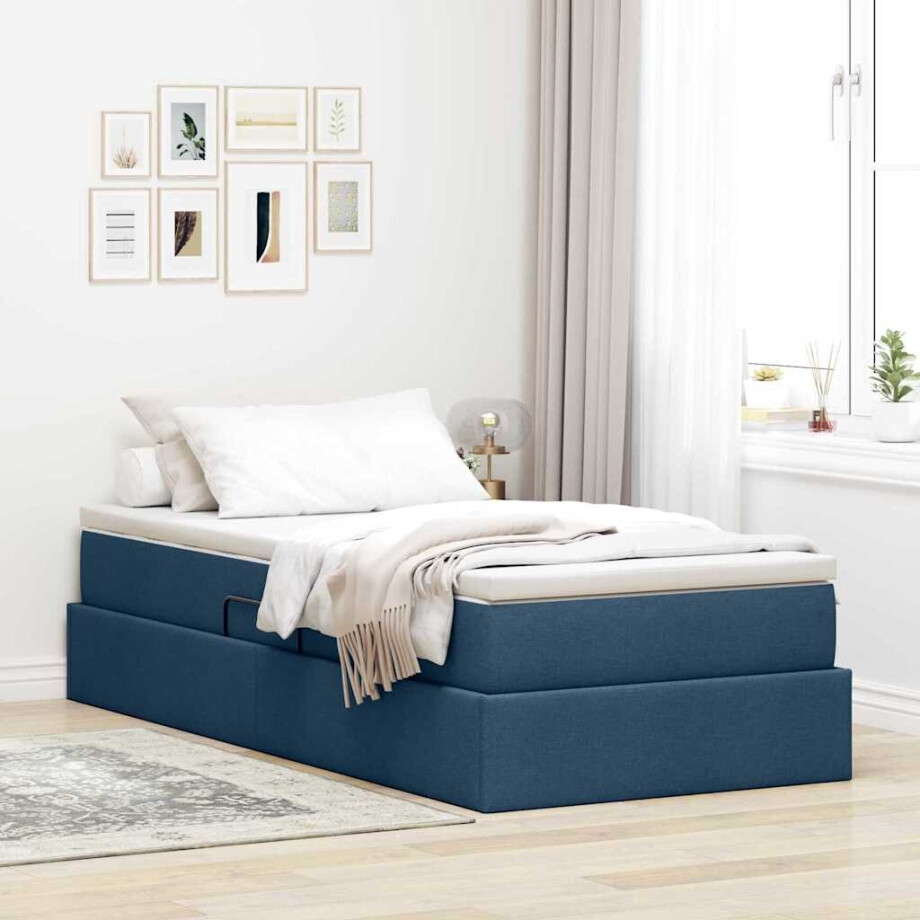 vidaXL Opslag bed met matras met matras Blauw 100 x 200 cm Polyester afbeelding 1