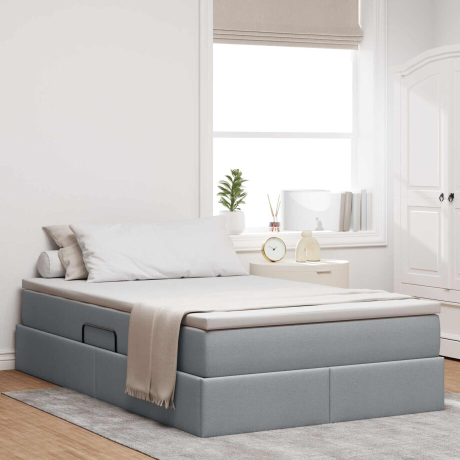 vidaXL Opslag bed met matras Lichtgrijs 120 x 190 cm Polyester afbeelding 1