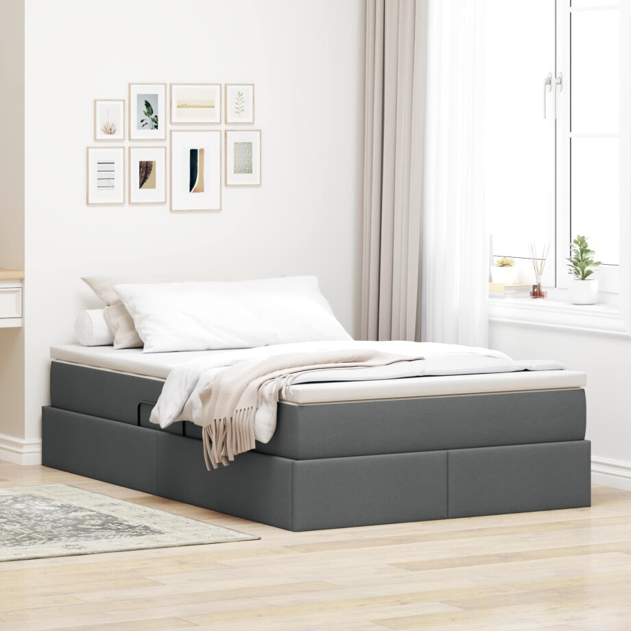 vidaXL Opslag bed met matras Donkergrijs 120 x 190 cm Polyester afbeelding 1