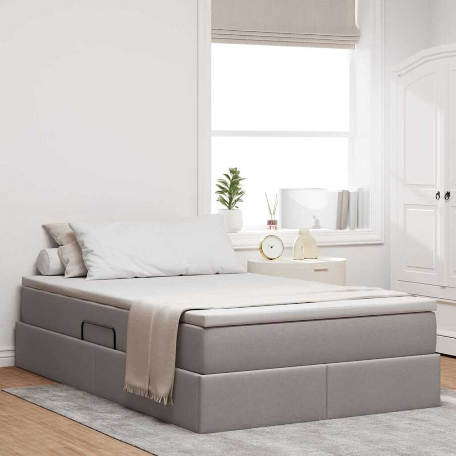 vidaXL Opslag bed met matras met matras Taupe 120 x 200 cm Polyester vidaXL Opslag bed met matras met matras Taupe 120 x 200 cm Polyester afbeelding 1
