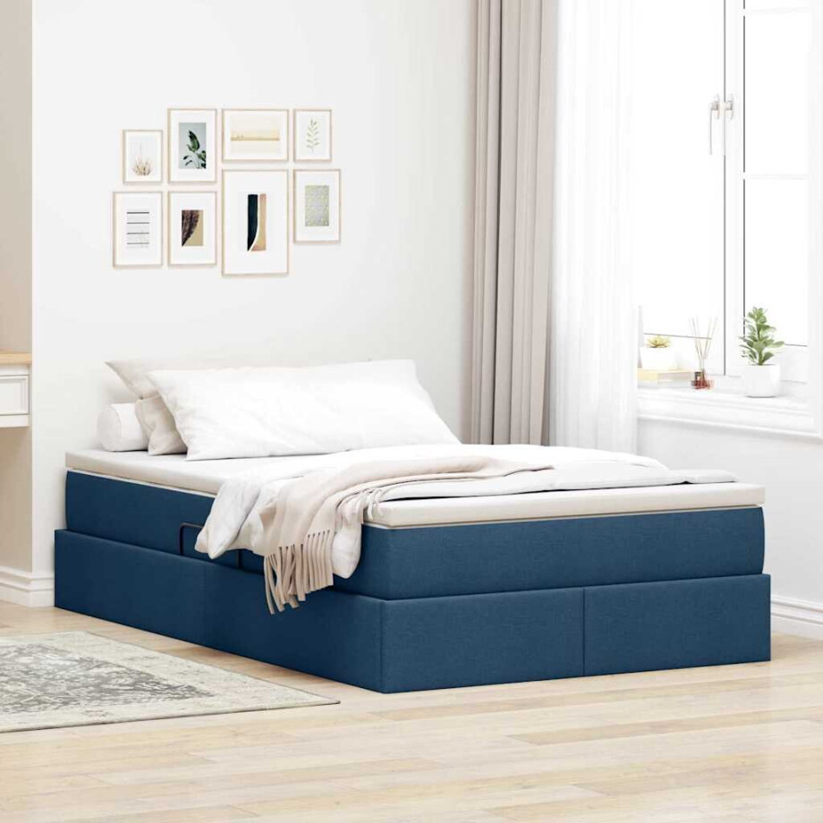 vidaXL Opslag bed met matras met matras Blauw 120 x 200 cm Polyester afbeelding 1
