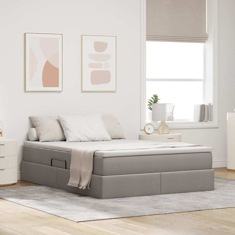 vidaXL Opslag bed met matras met matras Taupe 140 x 200 cm Polyester vidaXL Opslag bed met matras met matras Taupe 140 x 200 cm Polyester afbeelding 1
